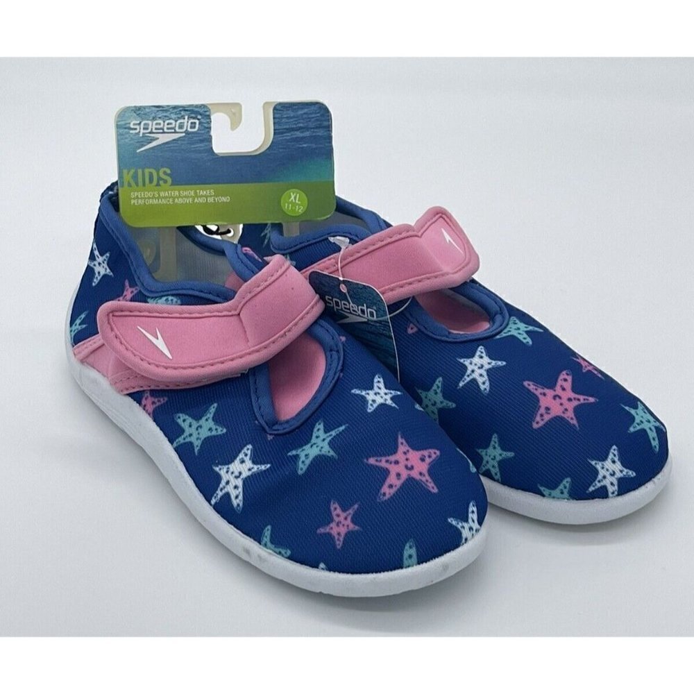NWT Speedo Girls Kids XL 11/12 Shore Explore Water Shoes Blue Pink White Stars